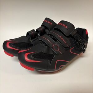 Kescoo Mens Cycling Shoes Black Red 45/11 Look Delta Cleats Indoor Outdoor NWOT